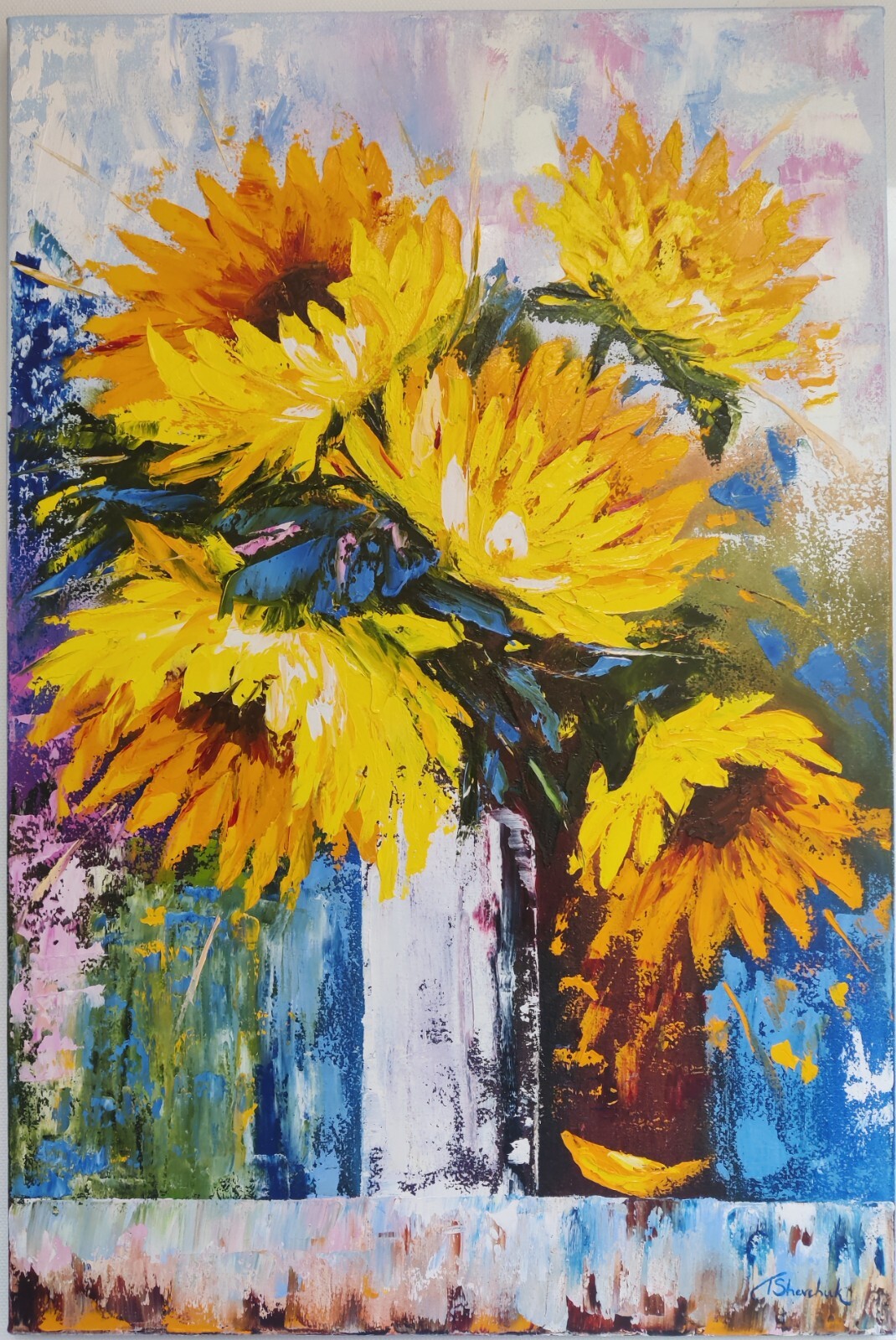 Sanflowers Original Oil Painting Flowers Hand Painted Art Interior WallArt 24×16