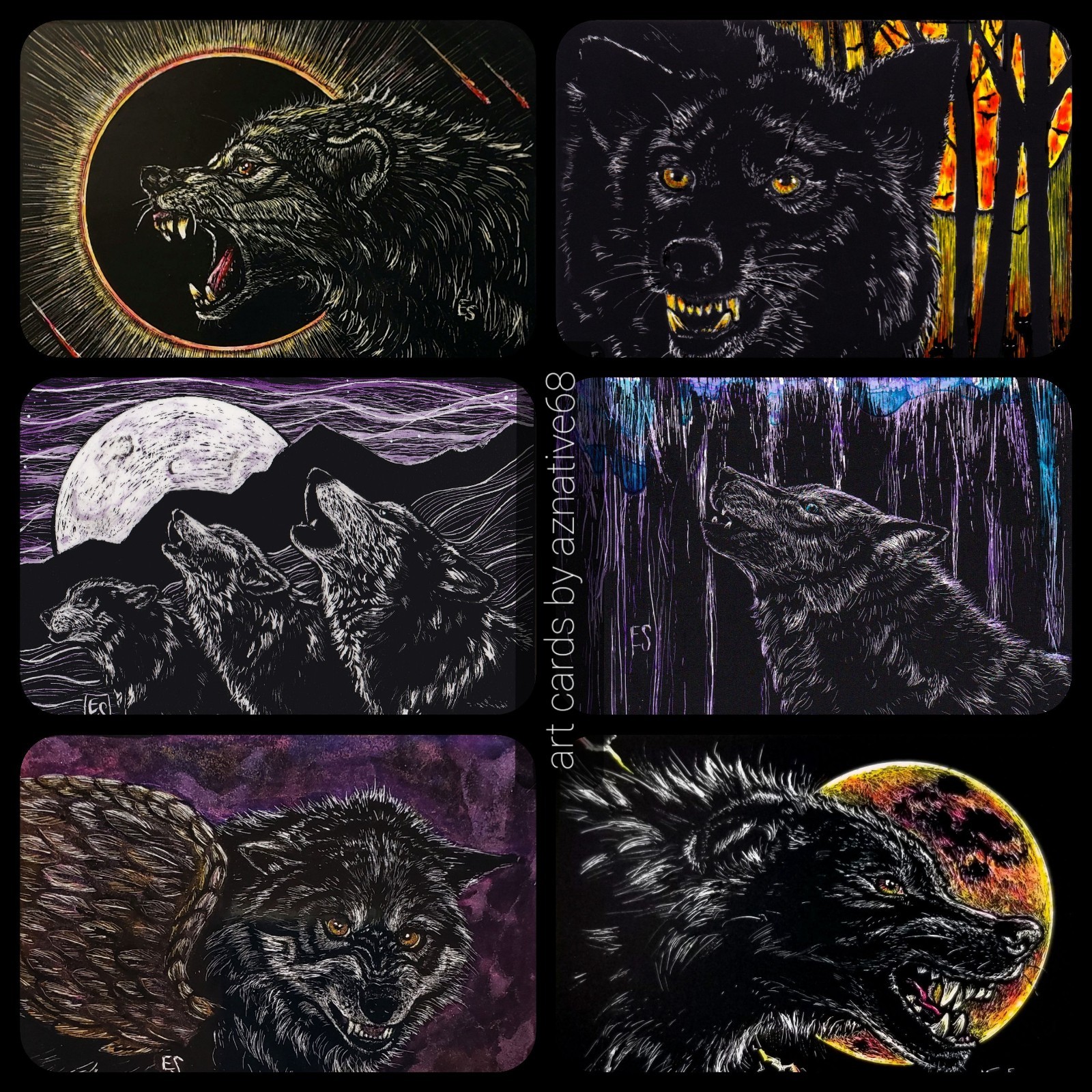 Dog Original ACEO Scratchboard Art Card ATC aznative68
