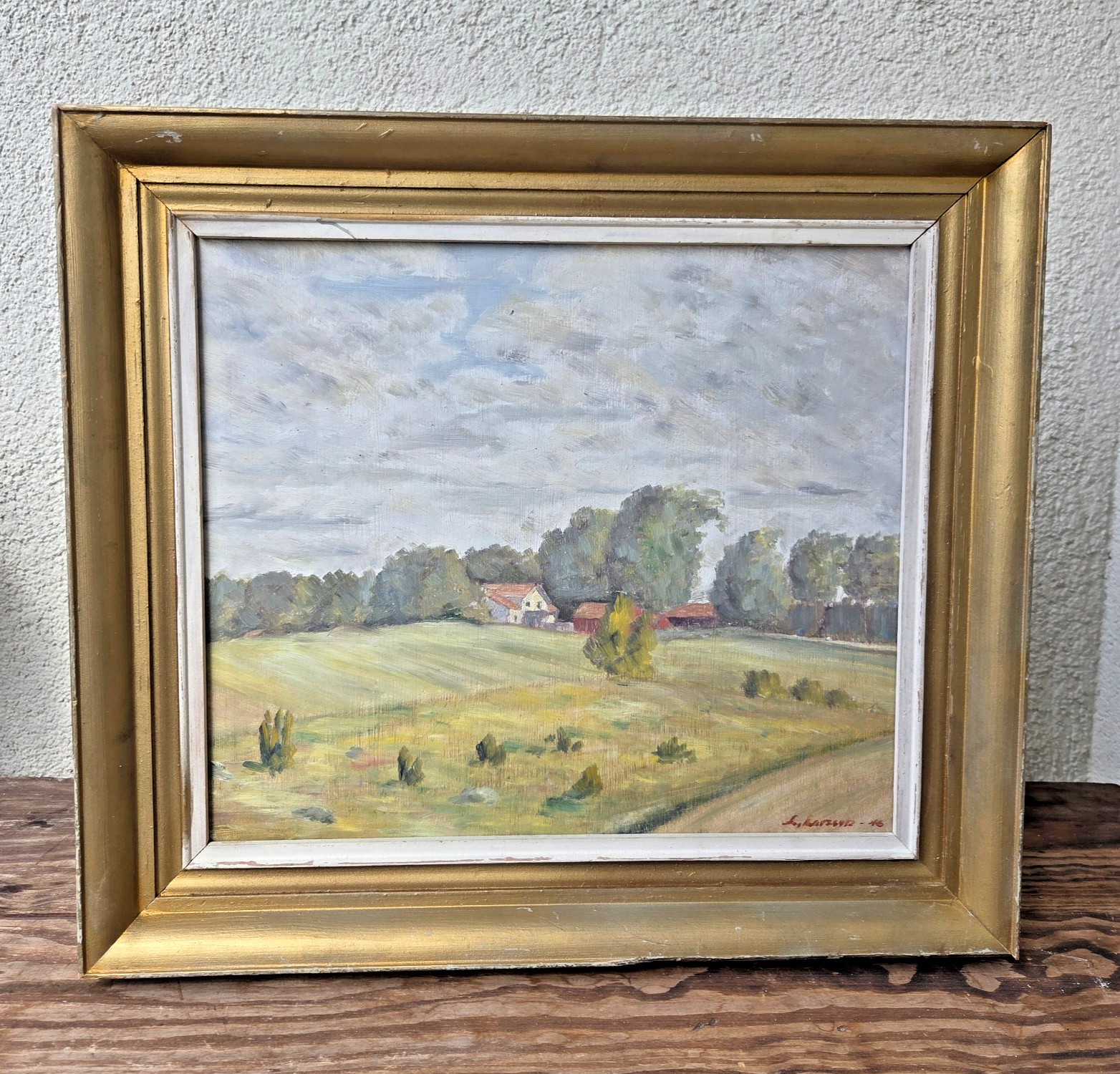 Lennart Larson Original Oil Painting 1946 Vintage Swedish Landscape Modernist