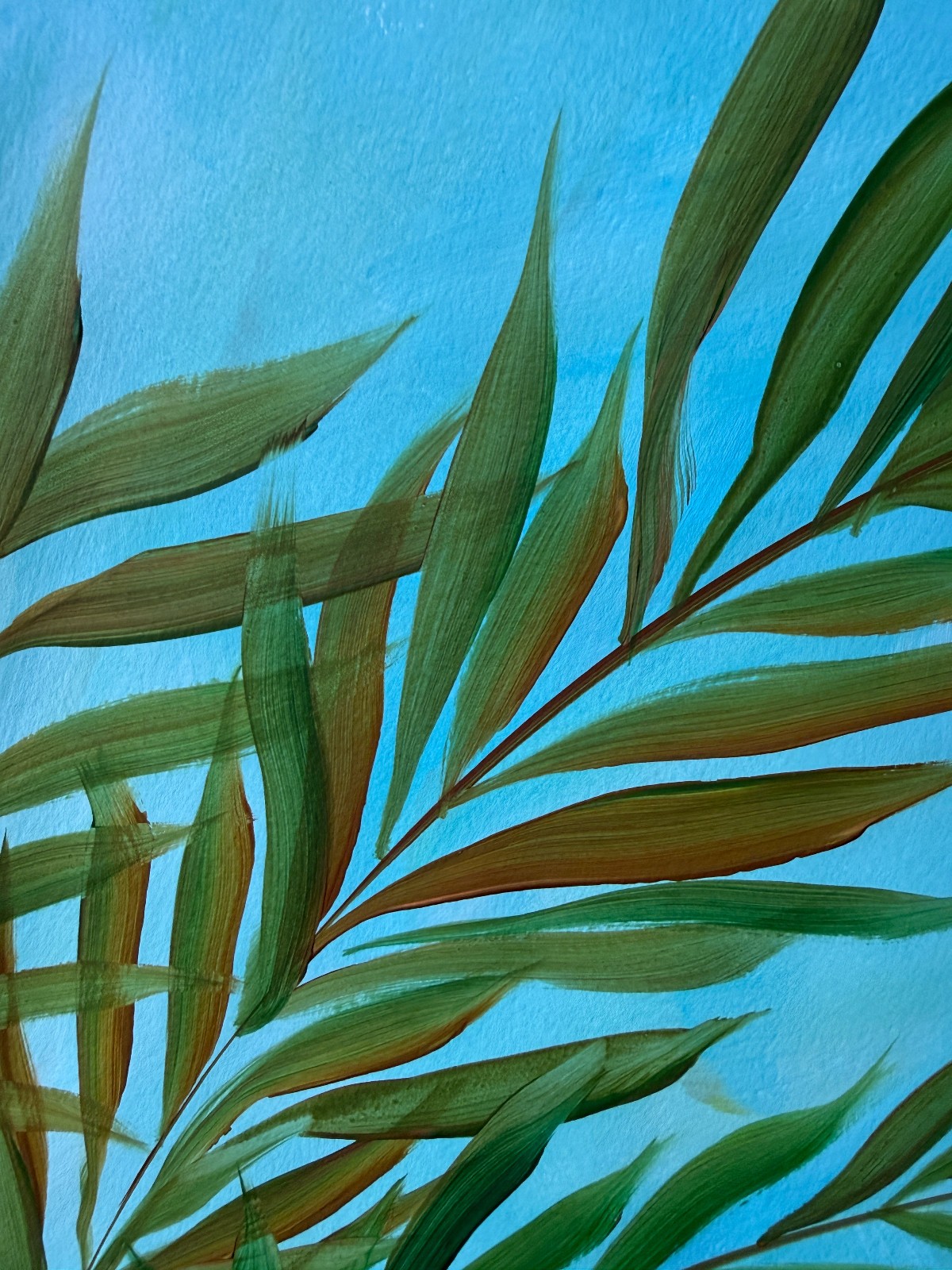 Colorful Original Abstract Acrylic Palm Painting «Sunbath» Signed Paper 11×14