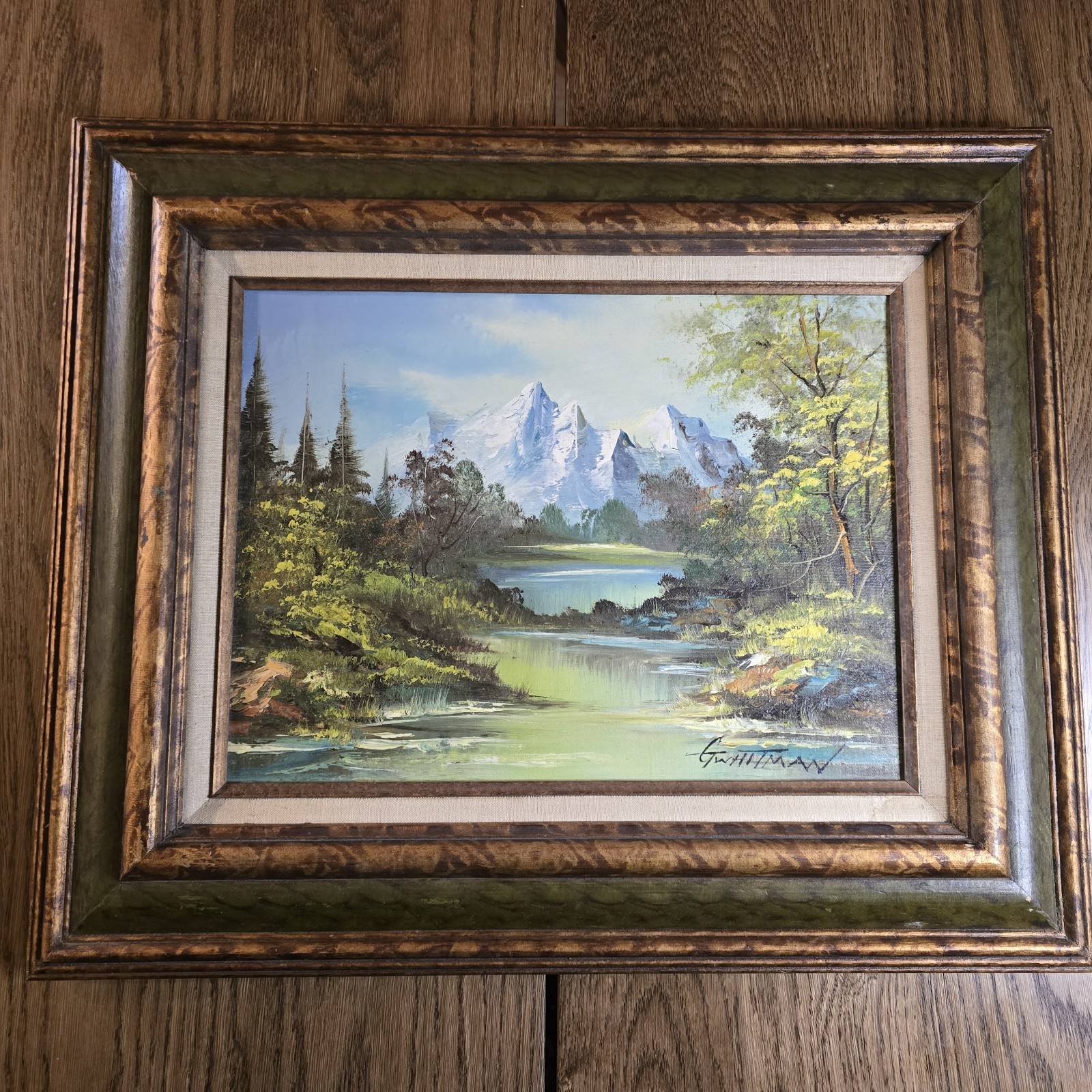 Vintage G. Whitman Original Oil Painting Mountain Lake Landscape Framed 12×16?