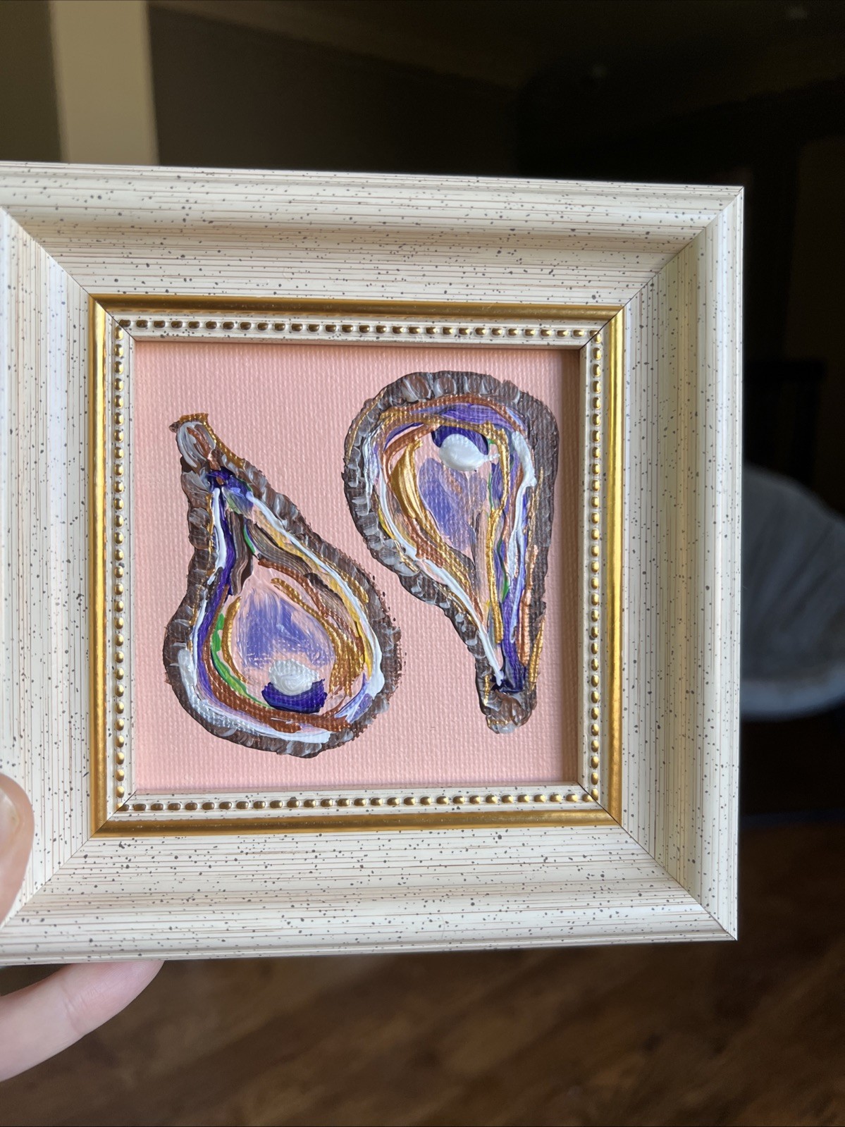 Oyster Shell,pearl , original,miniature Painting,small,mini, Framed