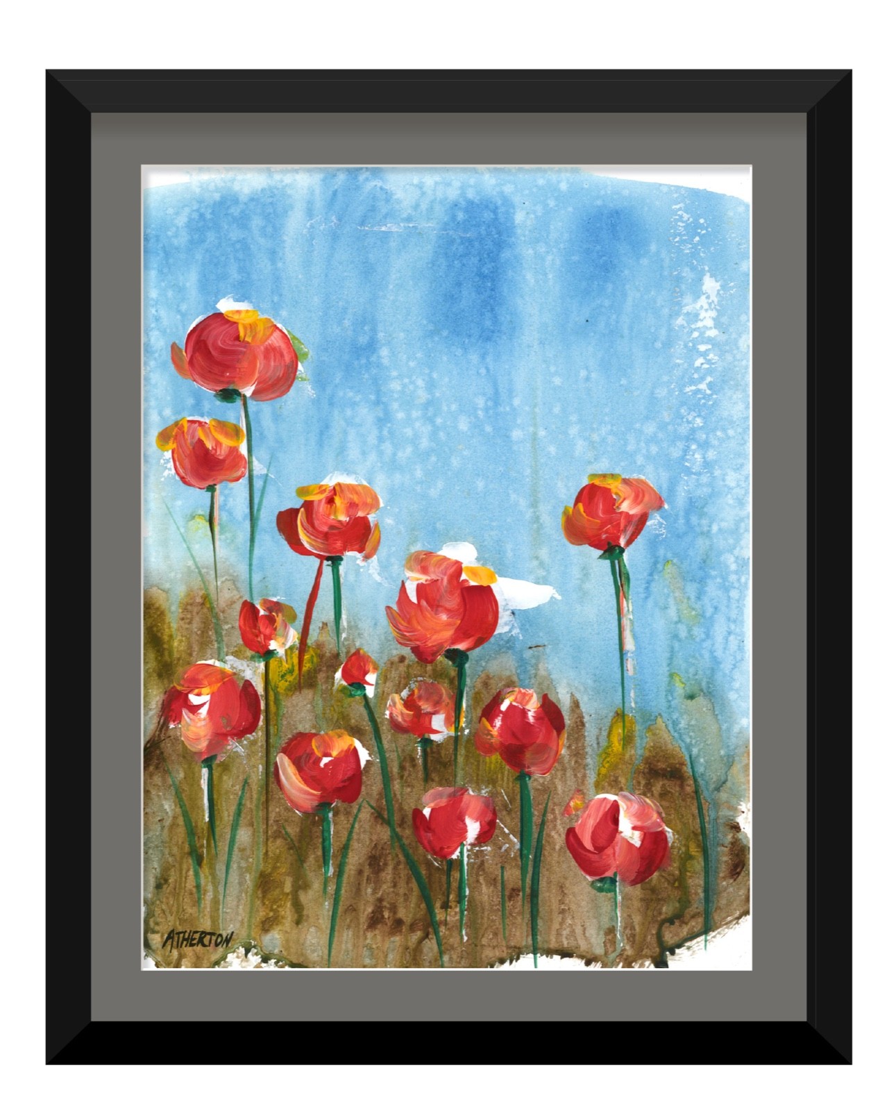 9×12 Original Poppy Flower Painting Modern Floral Colorful Expressionist Decor