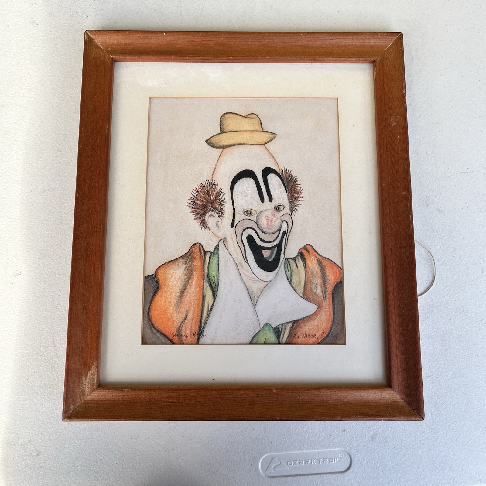 Vtg Pastel Painting Drawing Art Smiling Clown Happy Clowncore 90s Framed 7×9