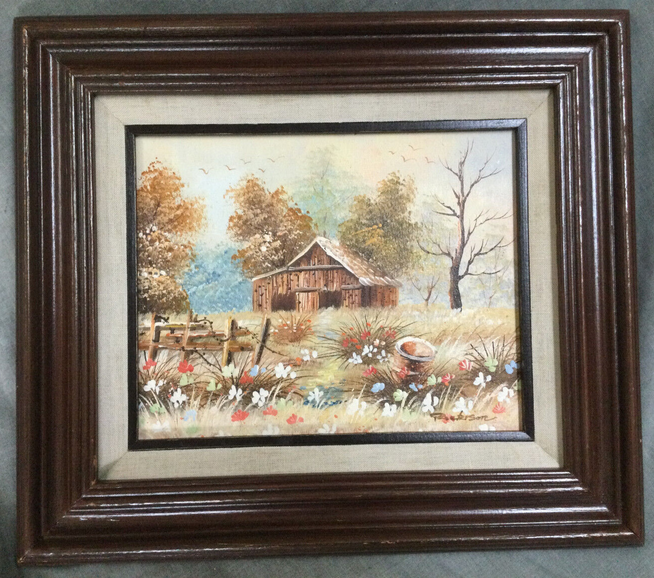 Original Painting Signed Oil On 8 x 10 Canvas Board In Wood Frame Pastoral Barn