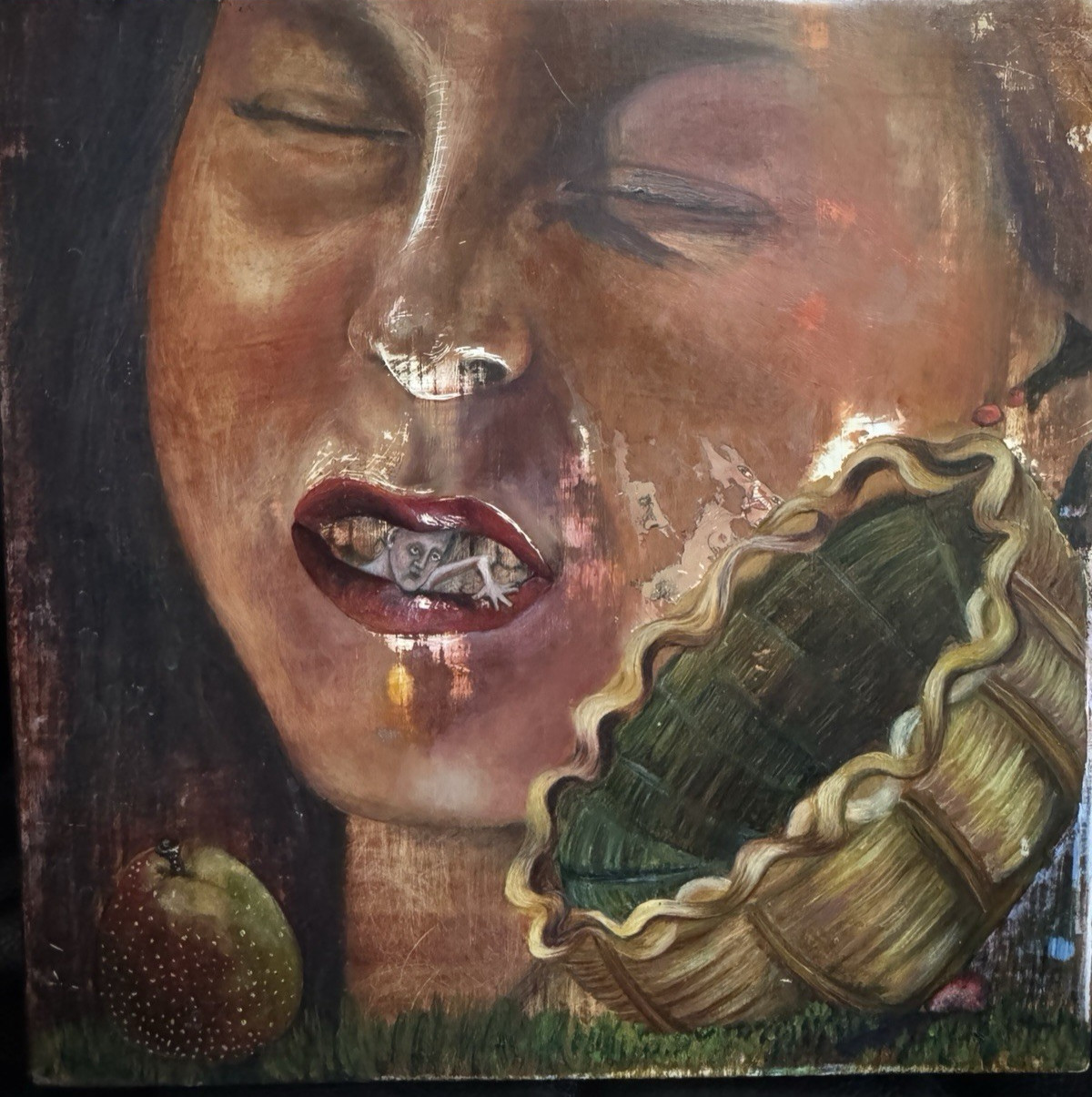 2 Surreal Psychedelic Oil Paintings, Wood by Lori Hanson-Perko Visionary Work 92