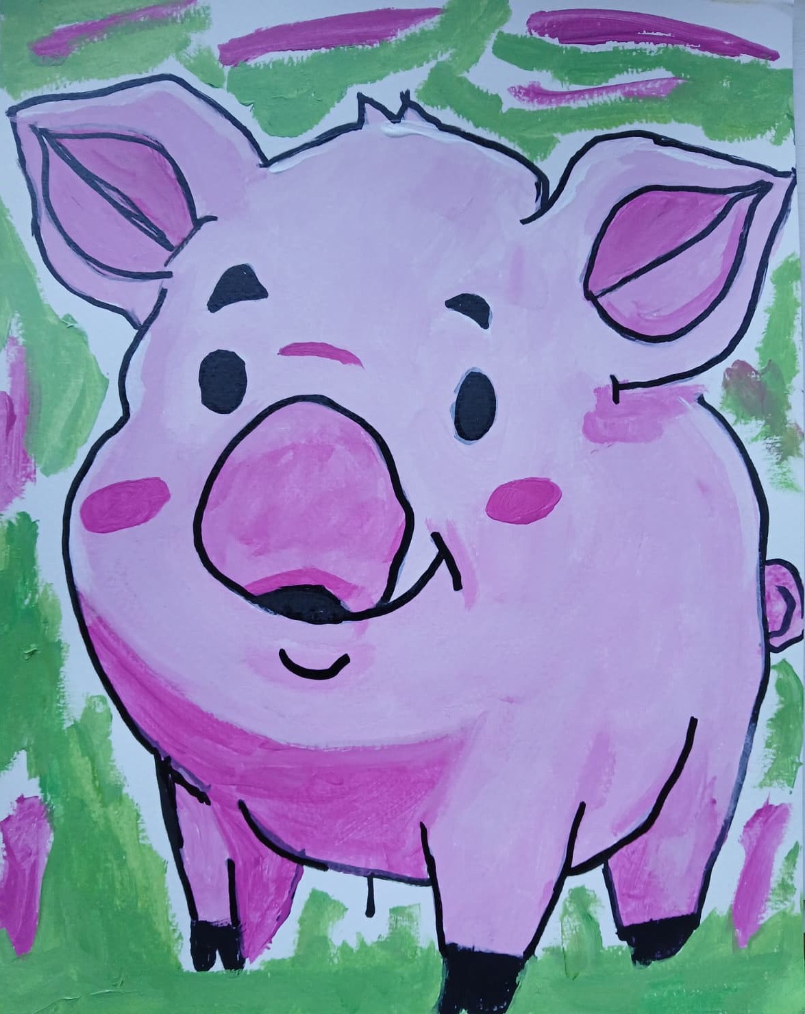 Expressionism/Impressionism 11×14 Pink Piggy Signed Colorful Fun ART Painting