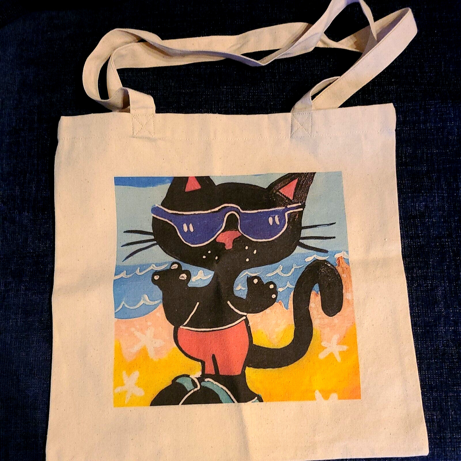 NEW NOT ACEO CANVAS BEACH CAT TOTE BAG 15×15 » 2000-now