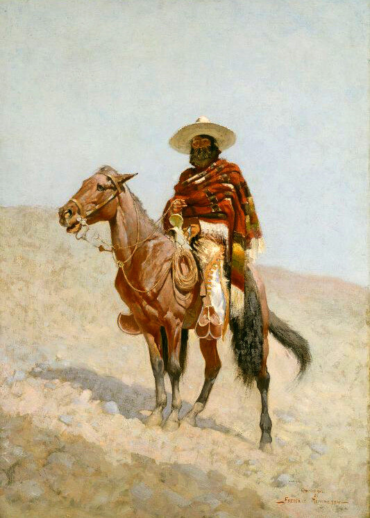 Oil painting horseman horse in landscape A-Mexican-Vaquero-Frederic-Remington