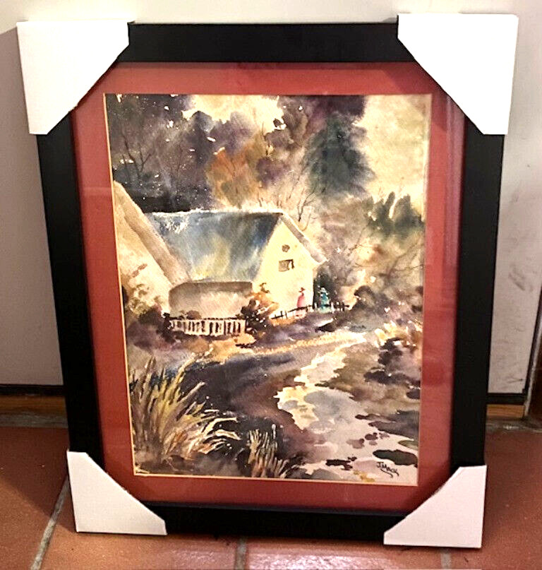 ARTIST J MACK ORIGINAL HAND SIGNED-FRAMED SCENIC COUNTRY WATERCOLOR ARTWORK