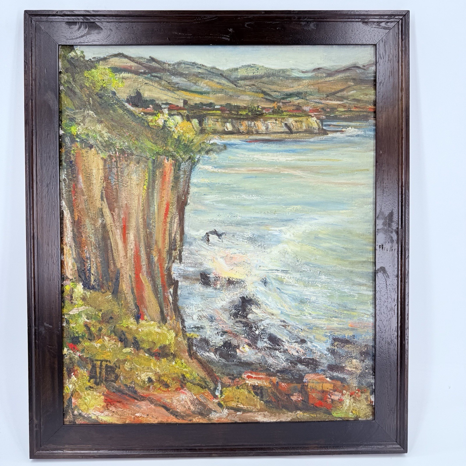 Signed ATB Impressionist Oil Painting Point Dume CA – A De La Torre b 20” X 24”