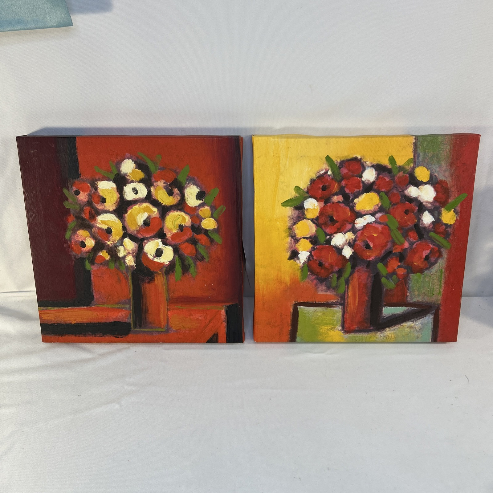 Impasto Print/Paintin Red Yellow Bouquet Set of 2 – 12″ x 12″