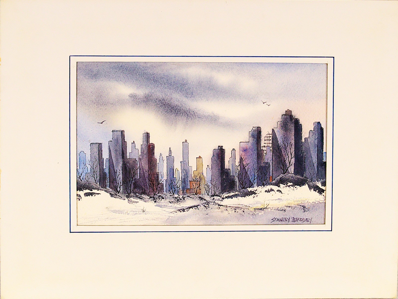 Stanley Brodey ( American,1920-2001) Original Watercolor Mixed Media Painting