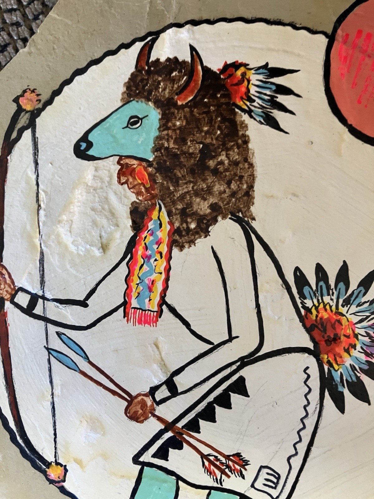 Buffalo Dance Vtg Native American Painting Slate Lone Bull Stanley Harrison 1975