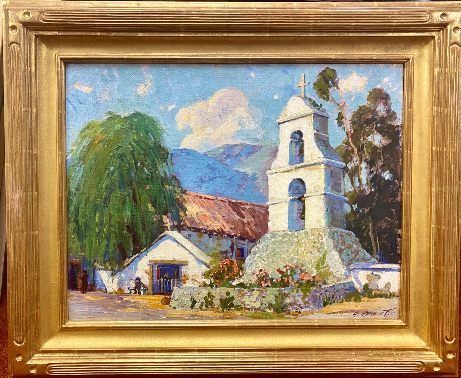 GEORGE DEMONT OTIS-Signed Oil-Pala Mission, Campanile, Early San Diego, CA. 1927