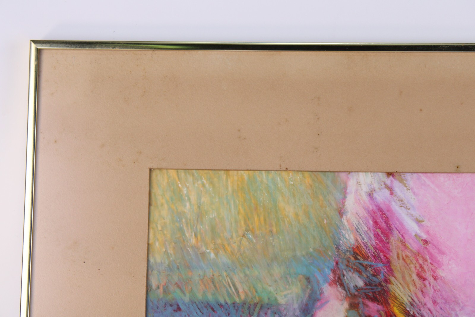 Mid Century Pink Abstract Oil Crayon Painting On Paper Signed Richard Terrell 64