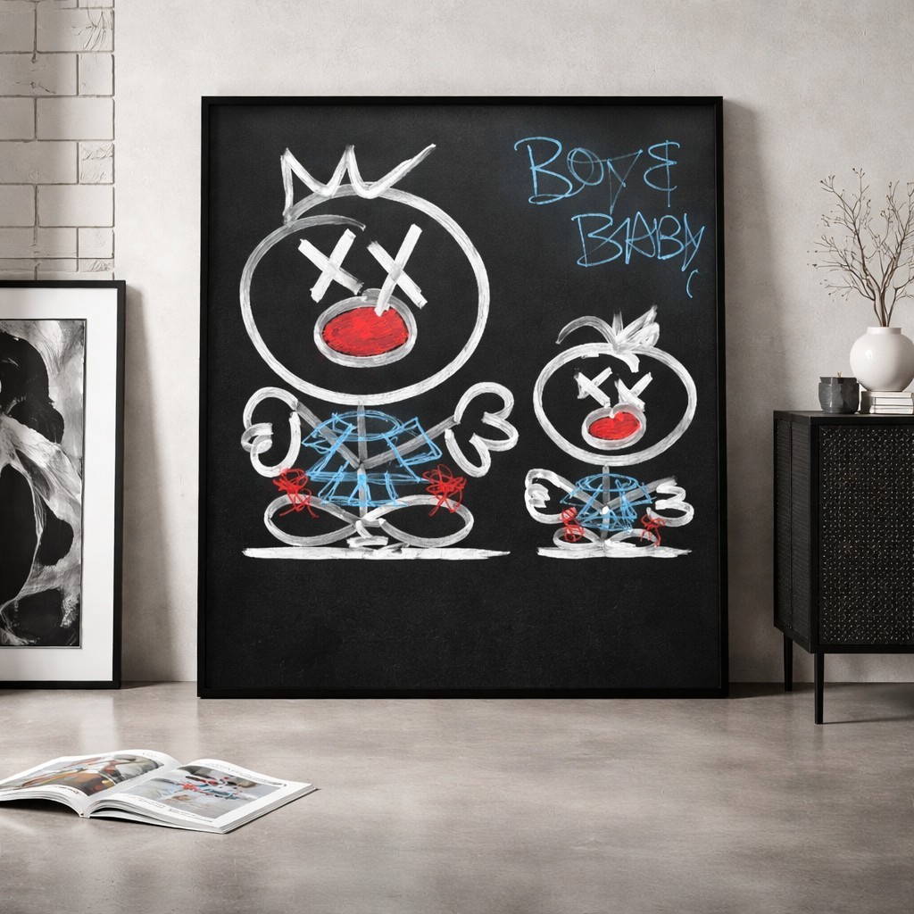 Trey Coppland, Boy n Baby Contemporary Graffiti Painting,20+30 inch, signed