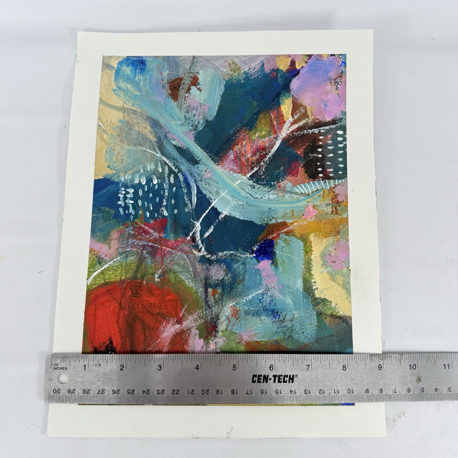 Original Abstract Art Painting on Heavy Paper Colorful Acrylic Signed 9×11.75 E