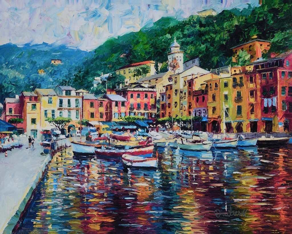NEW DANIEL WALL «Portofino Harbor» Giclee/Canvas Hand-Embellished Signed-COA
