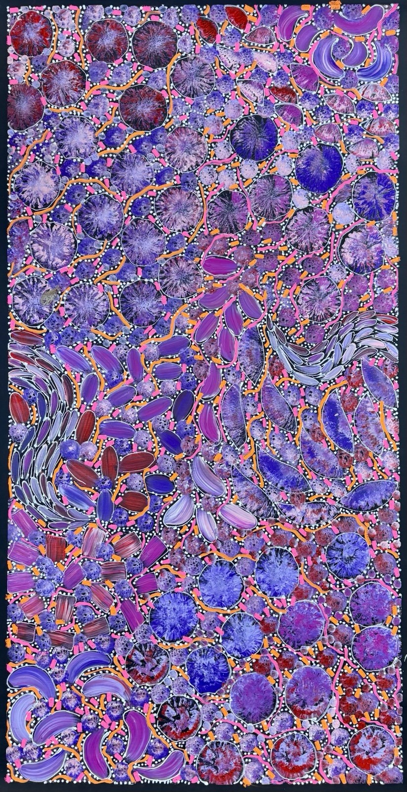 Rachael Nambula. Authentic Aboriginal Art. Size 120cm x 60cm,Pencil Yam