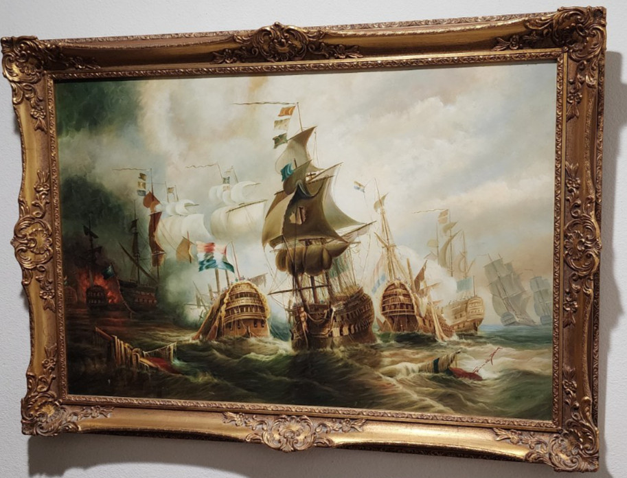 17th CENTURY SHIP BATTLE PAINTING by DeBOOM SEA NAVAL WAR FRANCE DUTCH CANNONS