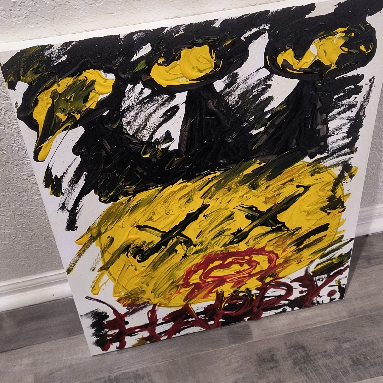 Trey Coppland, HAPPY, Abstract Face Acrylic Painting, 20+24 in, 2026, Signed
