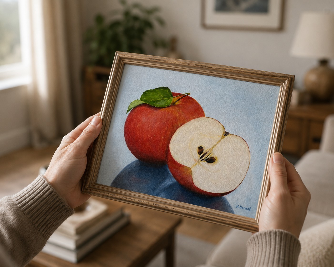 Original Oil Painting Red Apples Still Life Canvas Art 16×12 Signed Handmade