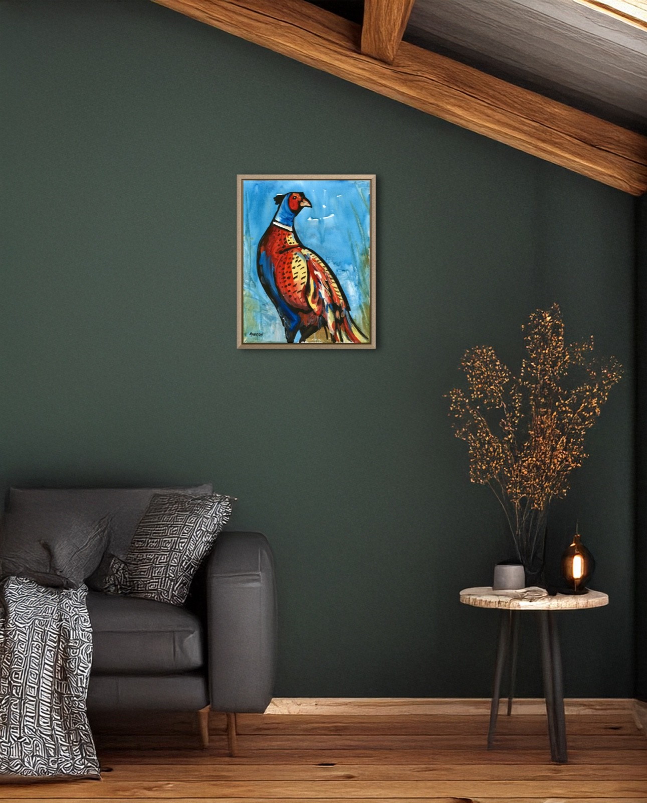 Atherton 11×14 Original Expressionism Acrylic Painting «Pheasant 10» hand signed