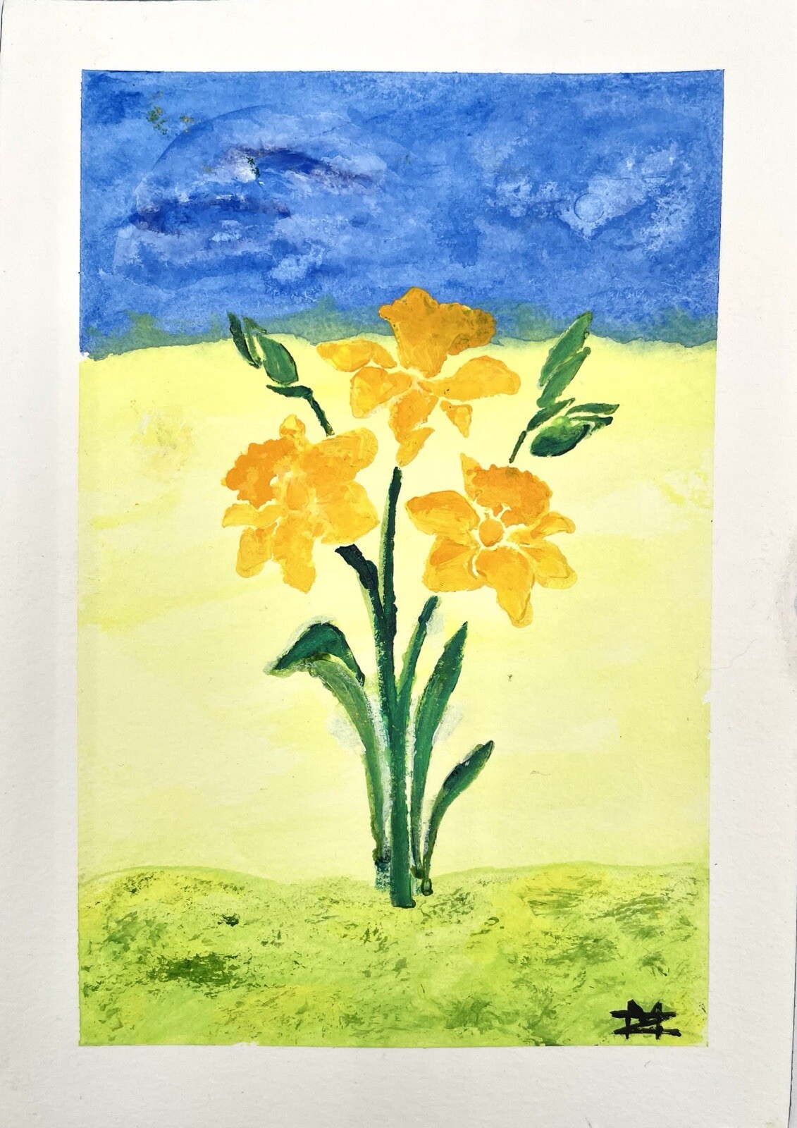 Original Daffodil Watercolor Painting 4×6 Yellow Floral Art Signed Studio OOAK