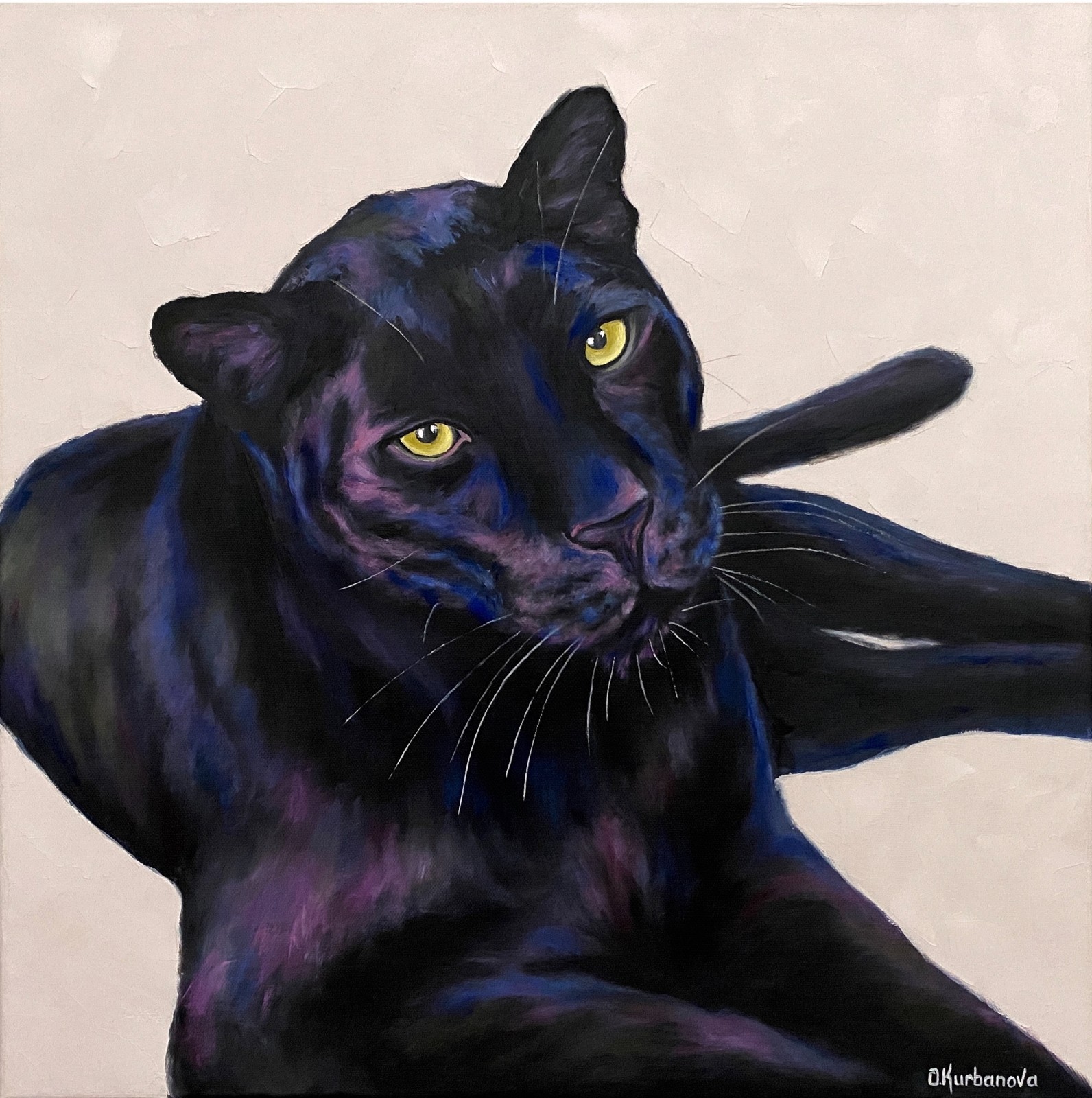 Original Black Panther Oil Painting Large Leopard Jungle Big Cat 20×20″ Wall Art