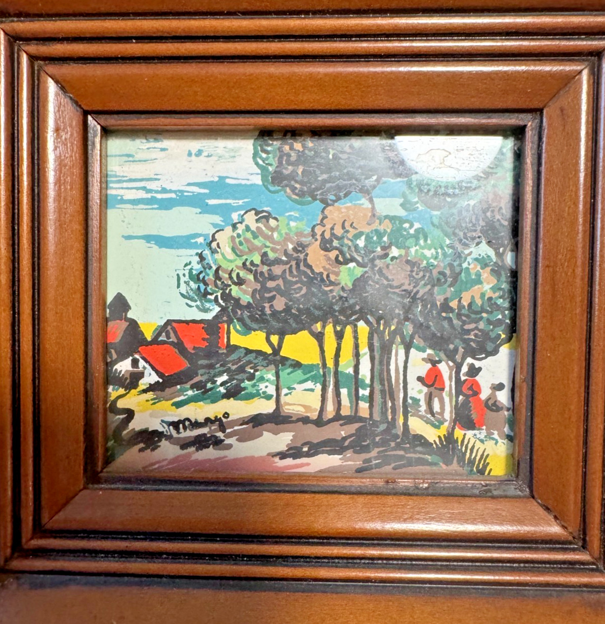 4 Vintage 1950’s Margo Alexander Artwork Original Wood Frames 6.5″ x 6″ – DS31