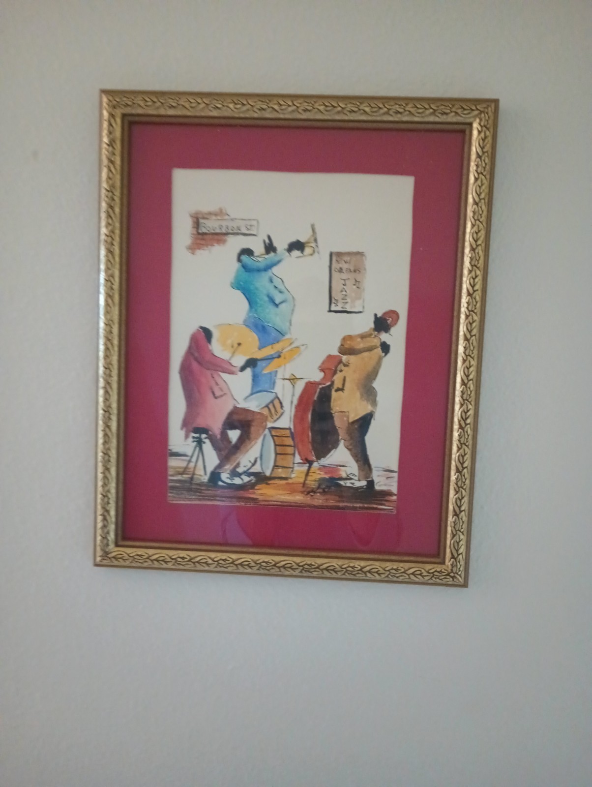 New Orleans Bourbon St Jazz Musicians, Watercolors Ink Orig, Signed 15.5″X 12.5″