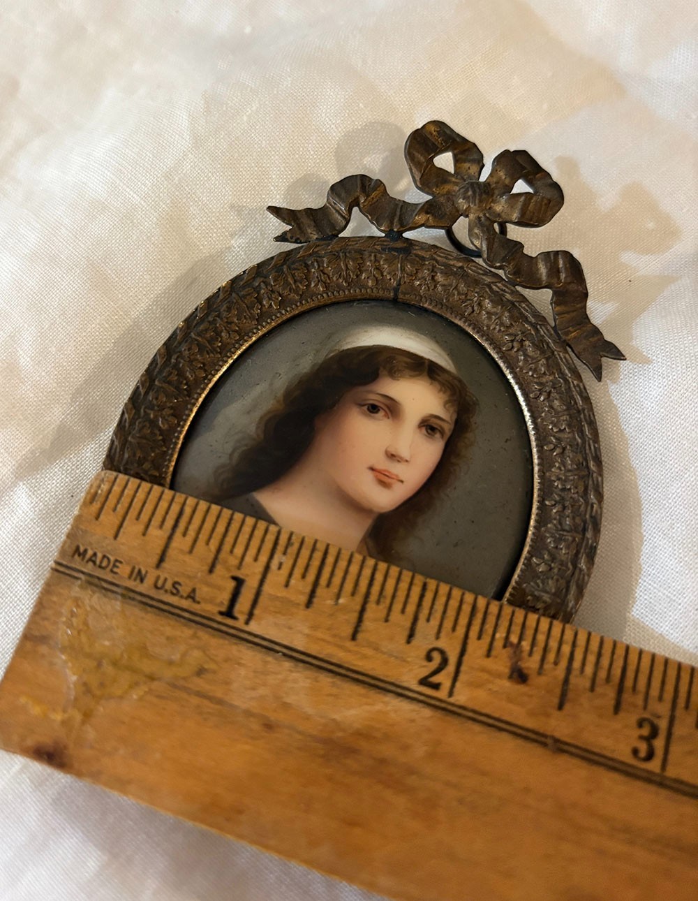 19th C. Miniature Portrait of Ruth on Porcelain, Signed Wagner, Ornate Frame