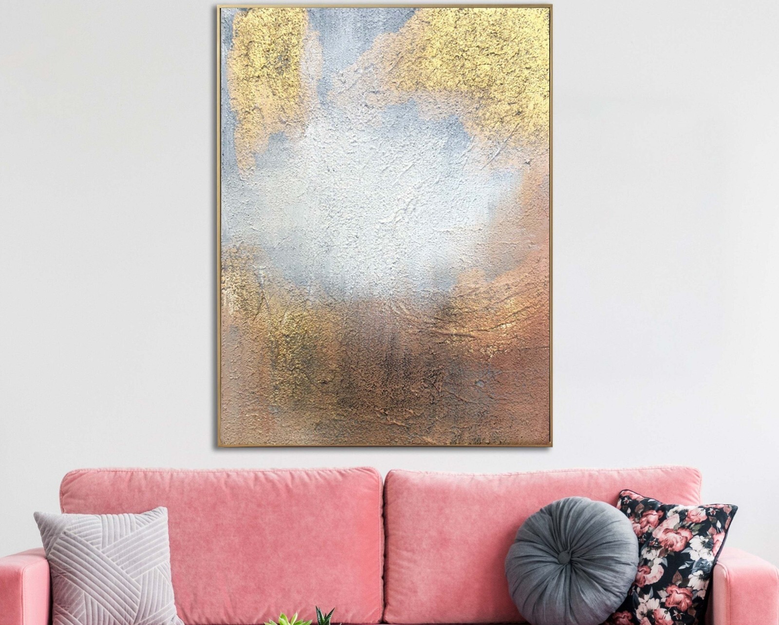 15.7×11.8″ Abstract Grey And Gold Paintings On Canvas Modern Textured | MIRAGE