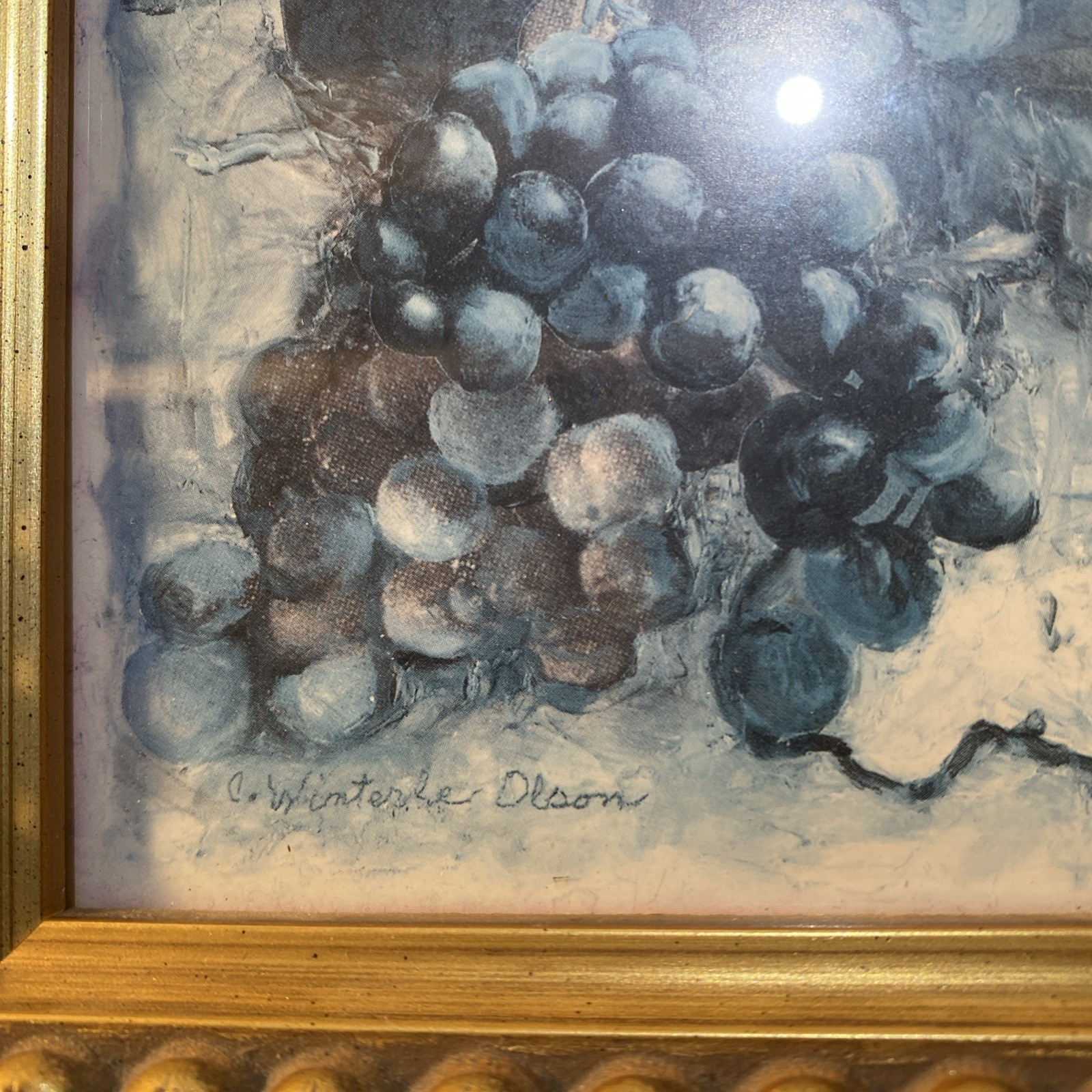 Signed Olson’s Wine Pair Paintings In Gold Tone Frame 11.5” X 5.5”