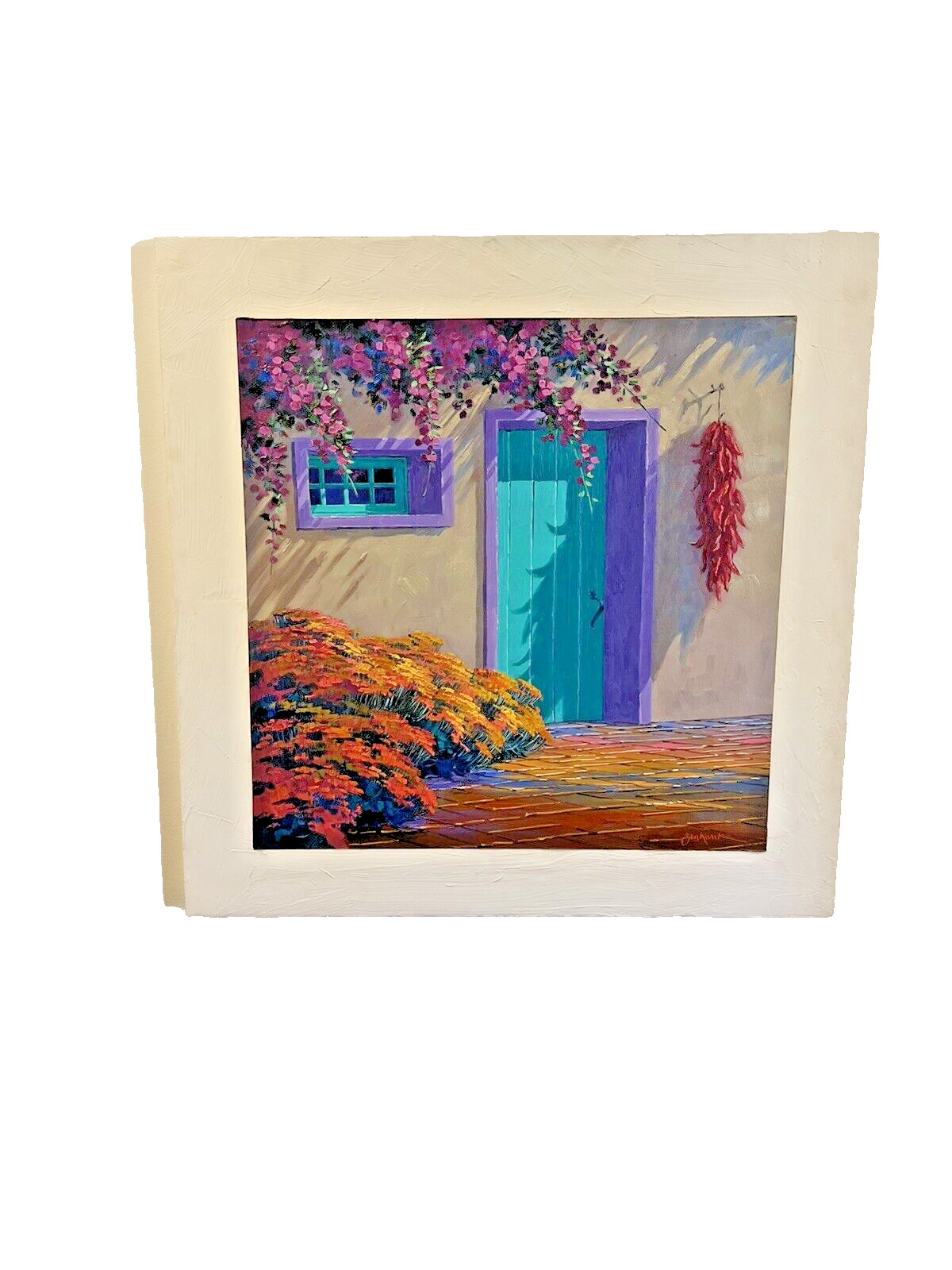 MIKKI SENKARIK “Ristra Shadows” Original Oil Painting Southwest Adobe Chili Rist