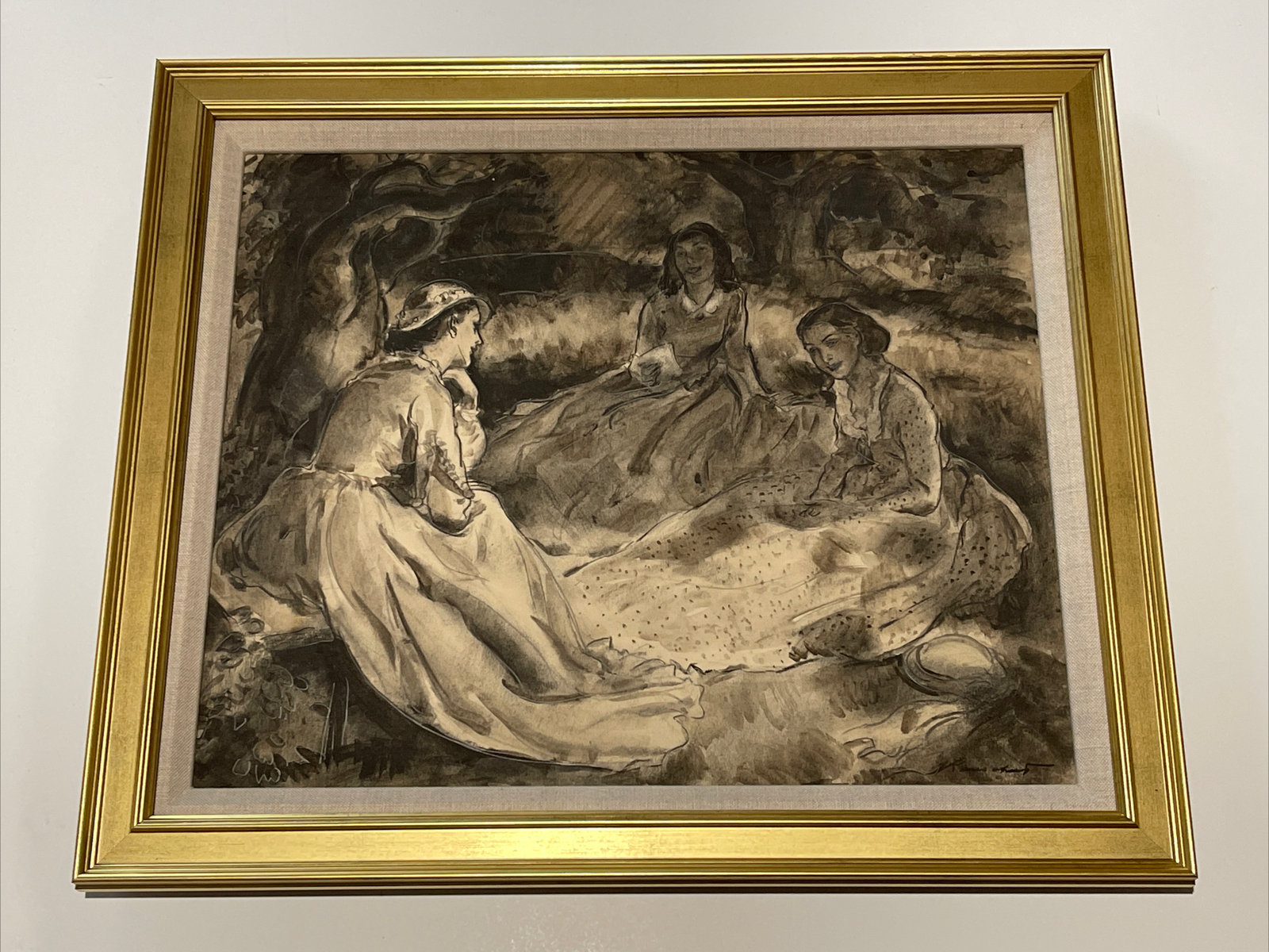 ANTIQUE DRAWING JULES RAUSCHERT WPA AMERICAN ART DECO MASTER LANDSCAPE PORTRAIT