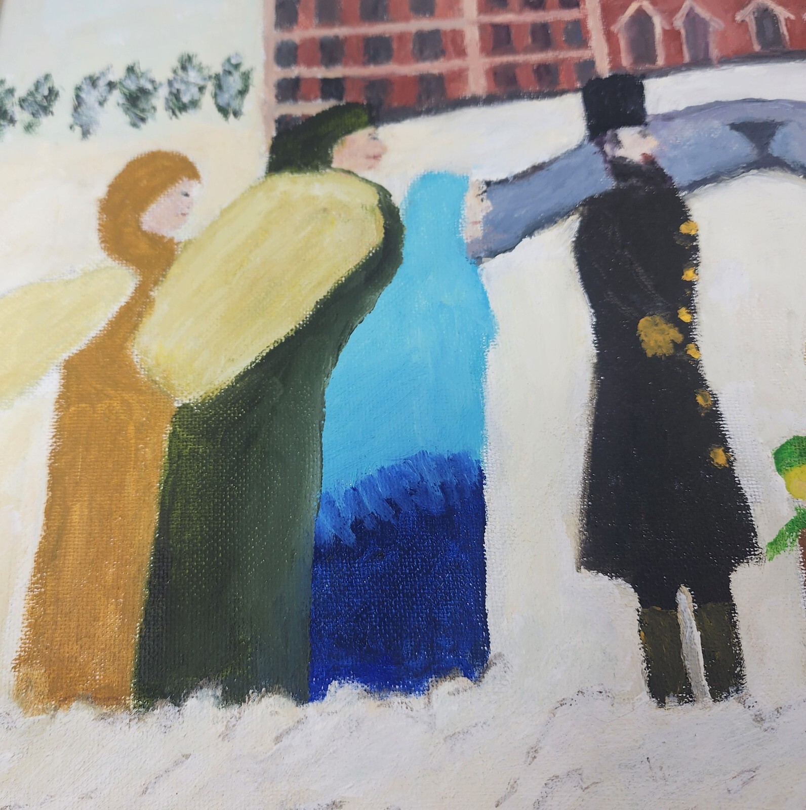 Original Acrylic Painting Primitive ‘The Immigrants’ Wintertime Ohio Artist 1973