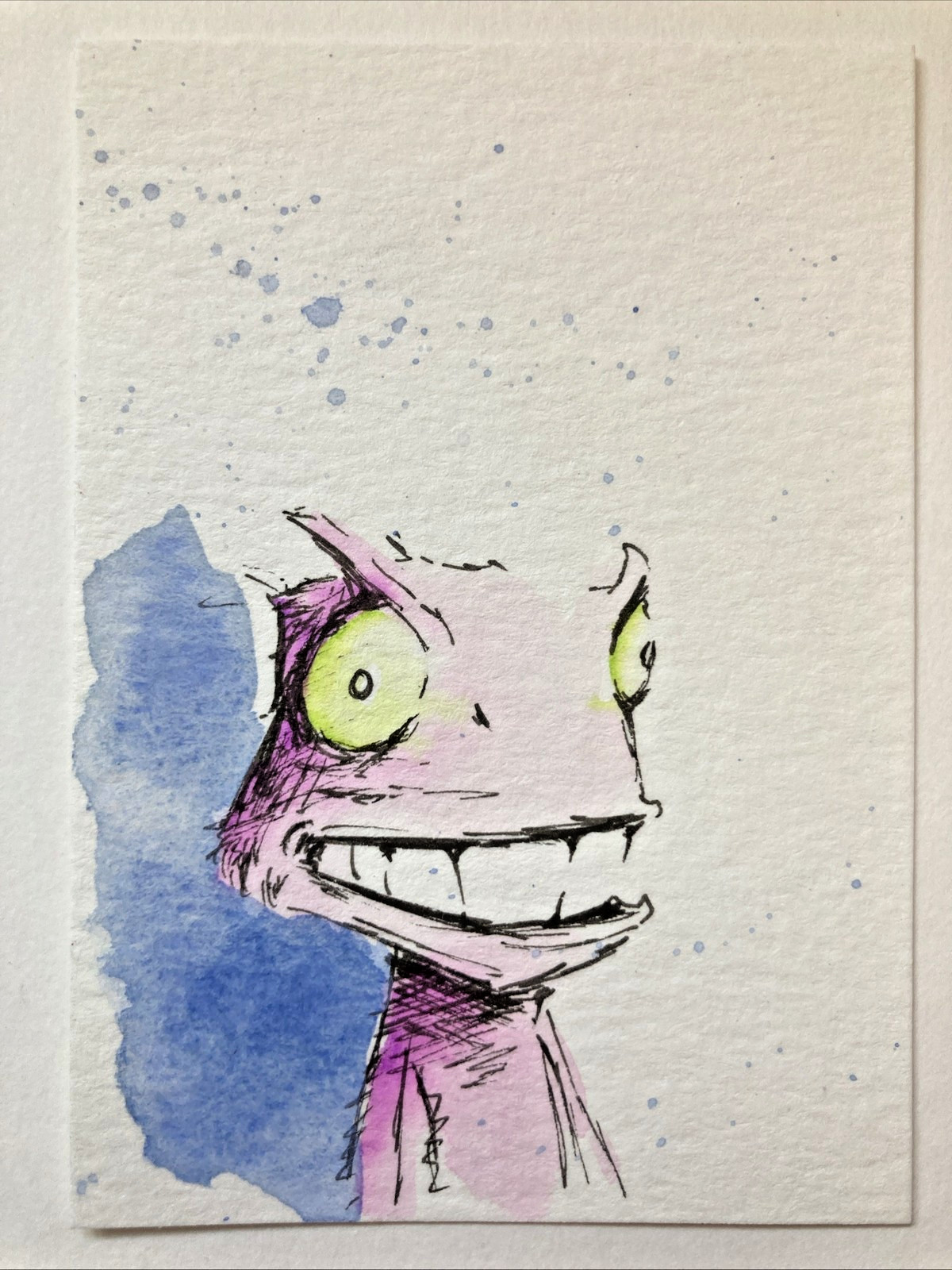 ACEO Original Watercolor Painting OOAK Monster ATC Artist Trading Card