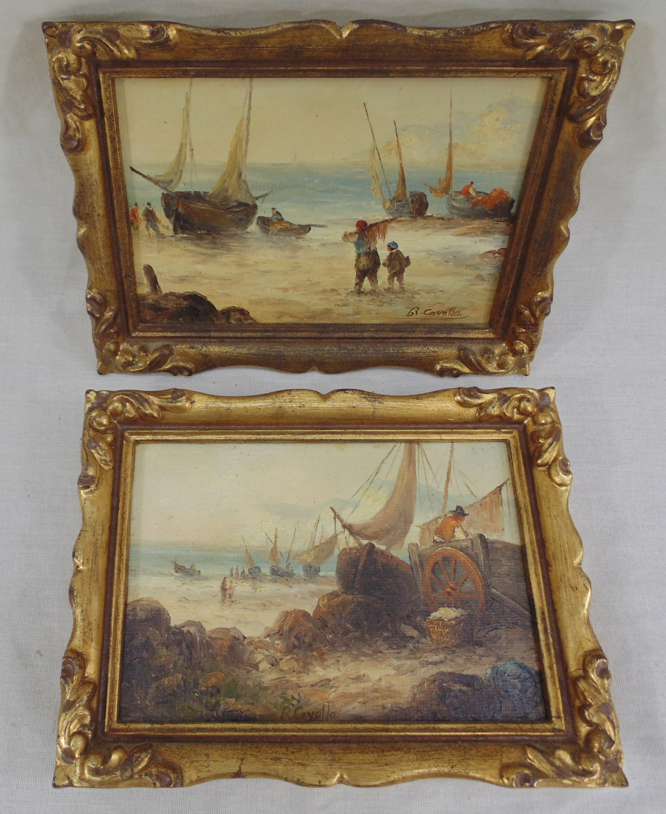 Vtg Ronald Cavalla Set 2 Seascape Original Untitled Signed Painting Art w/Frames