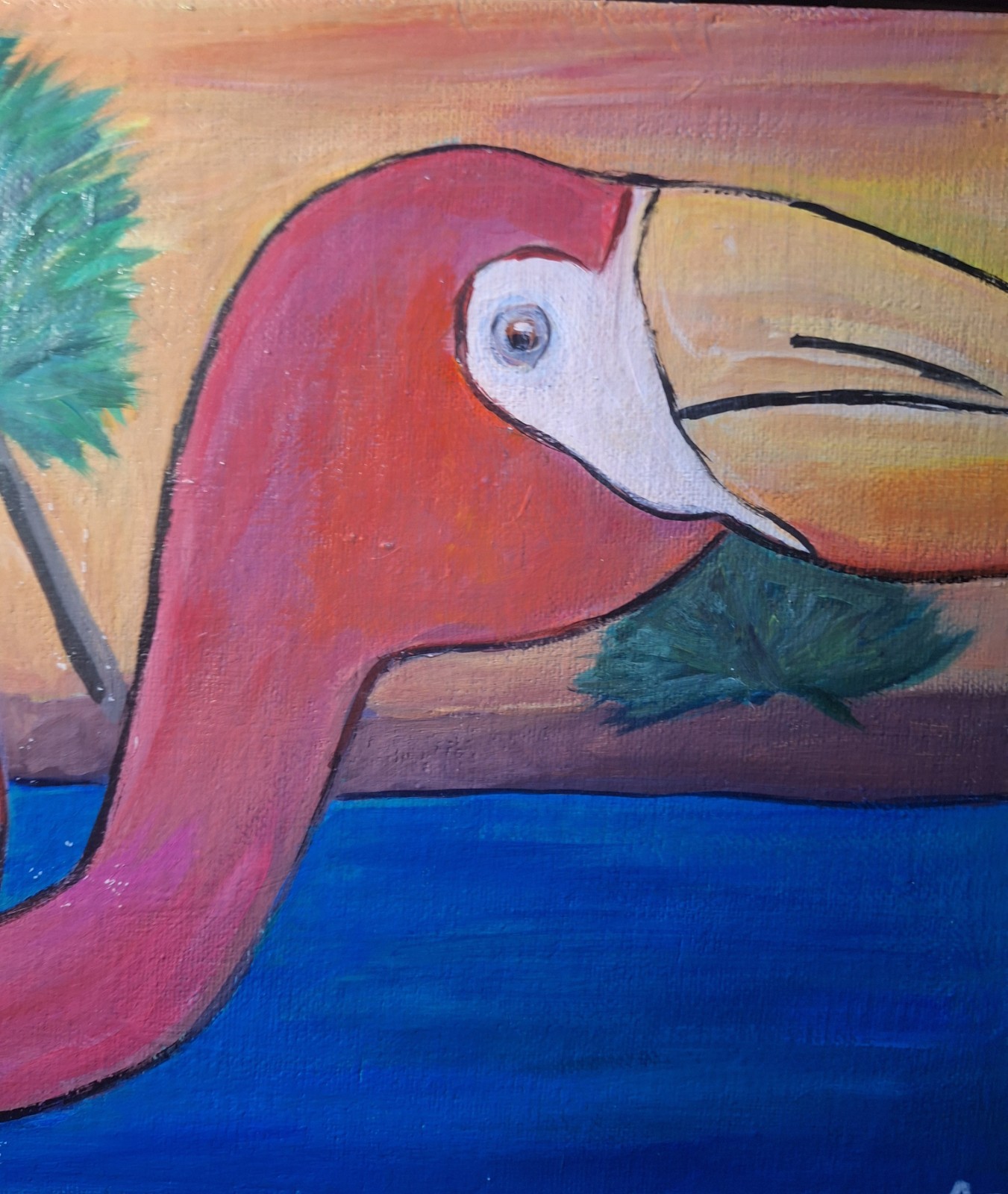 Original Abstract Flamingo Painting acrylic canvas panel 9×12
