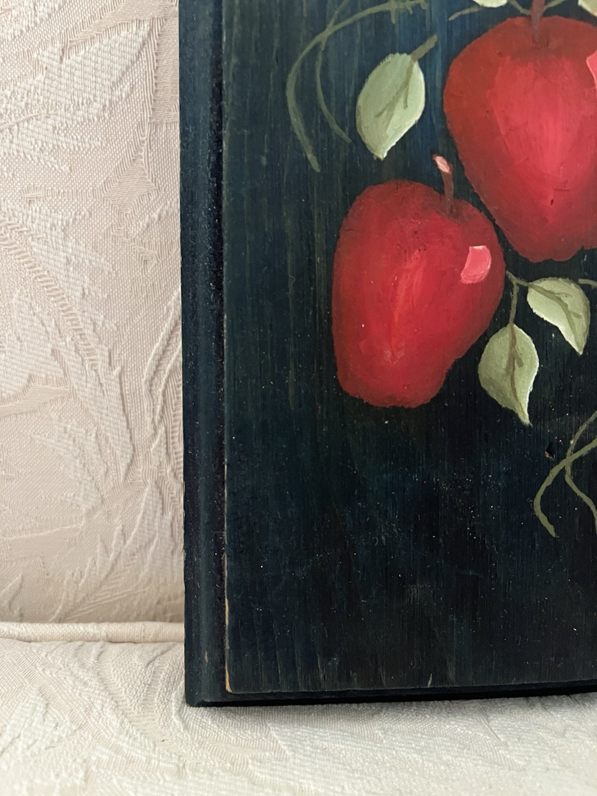 Handpainted Apple Wall Art Plaque Artwork Folk Art Kitchen Country Primitive Vtg