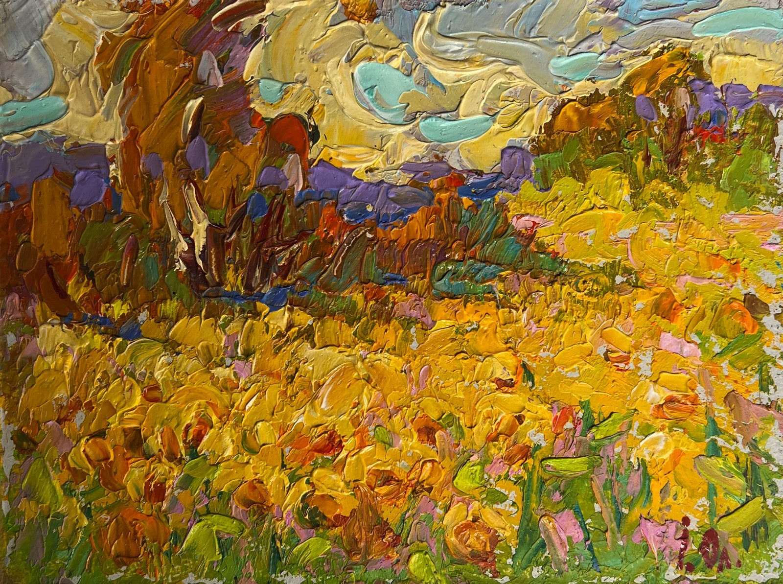 Oil Painting Huge Fields Of Sunflowers O. Ivanyuk Unframed Original nAAA4083