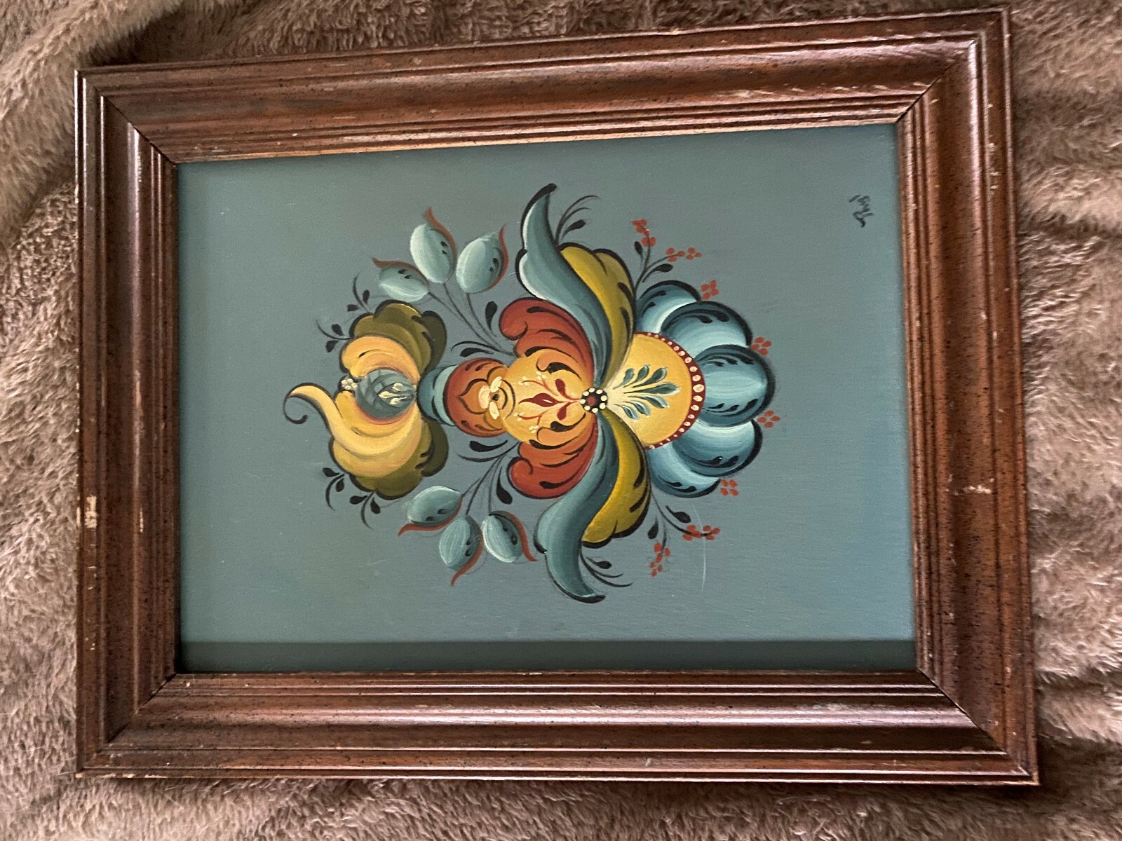 ROSEMALING painting 13in x 10in artist Phylllis VanDien 1980