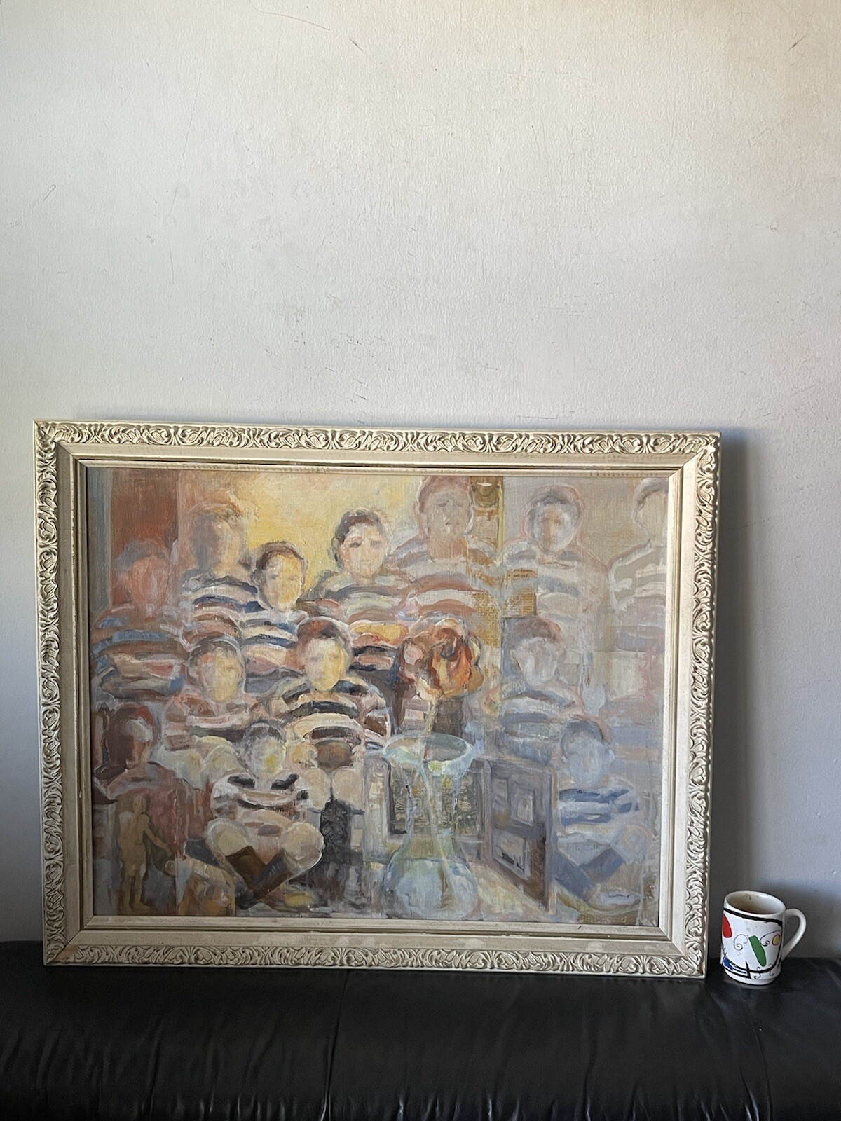 FLORENCE CONRAD VINTAGE MODERN ABSTRACT OLD FOOTBALL TEAM OIL PAINTING COLLAGE