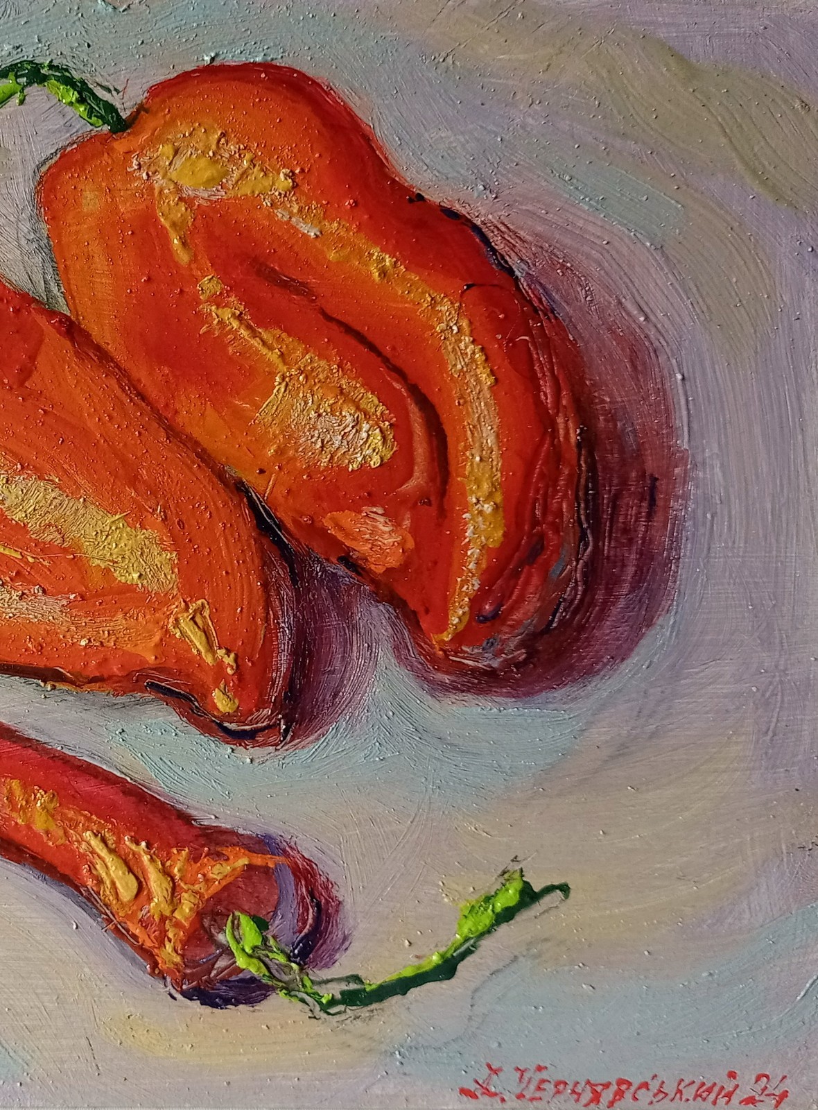 Peppers Impasto Painting Original Art Impression Oil Painting 7.8 x 9.8 in
