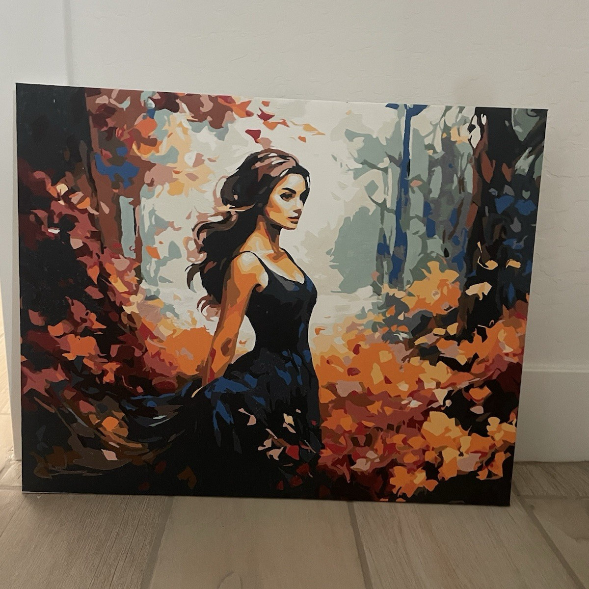 Impressionist Woman in Autumn Forest Acrylic Painting on Canvas