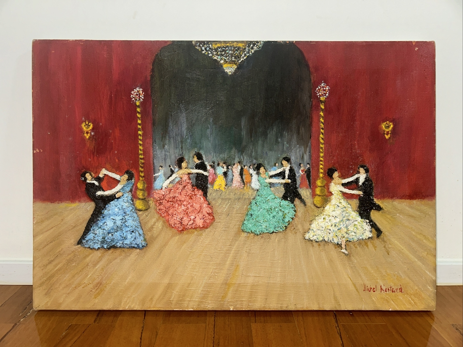 Michel Rostand Original Oil On Canvas Signed “Ballroom Dancing”- 20th Century