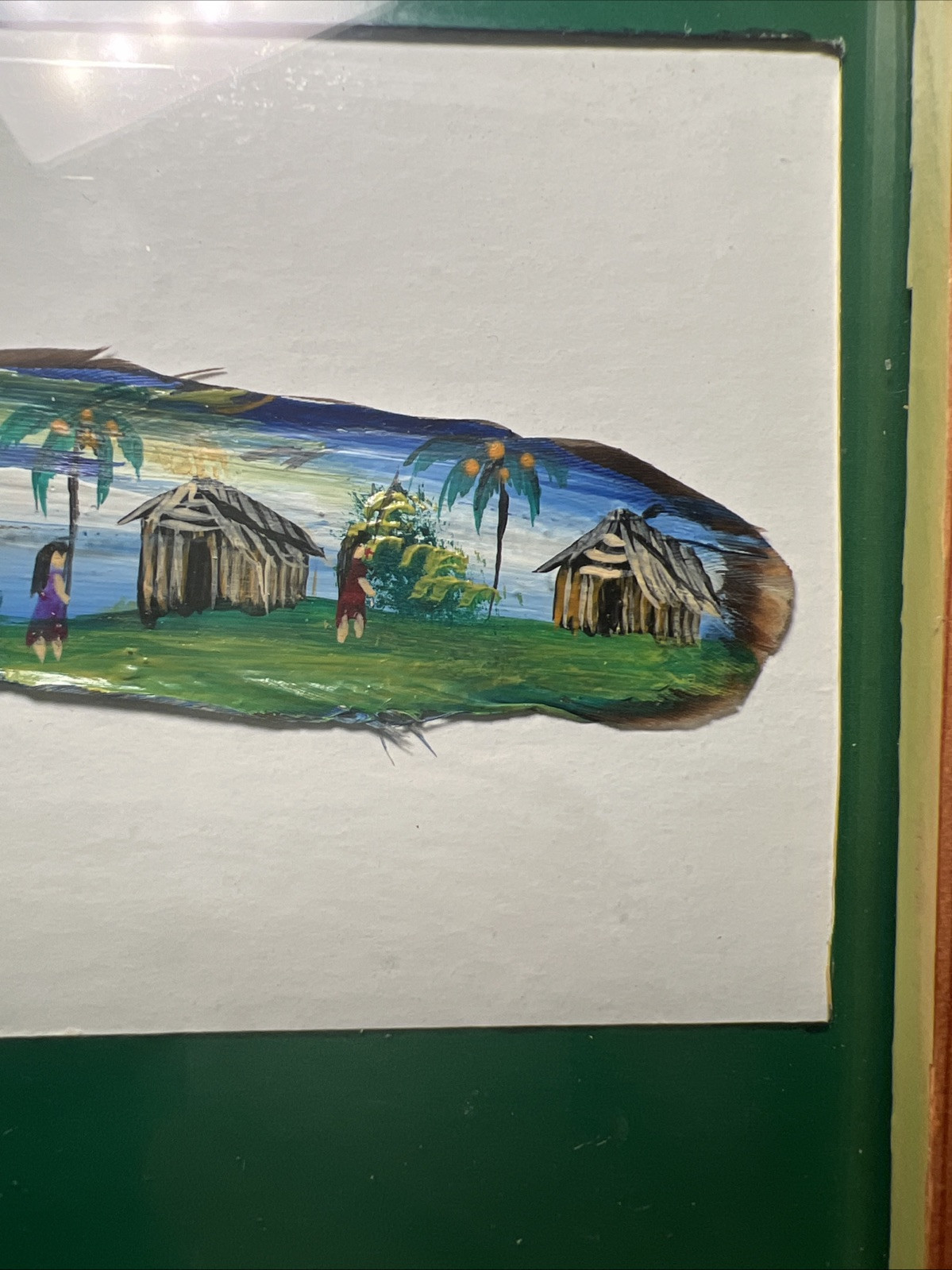 Framed Hand Painted Feather Signed By Artist