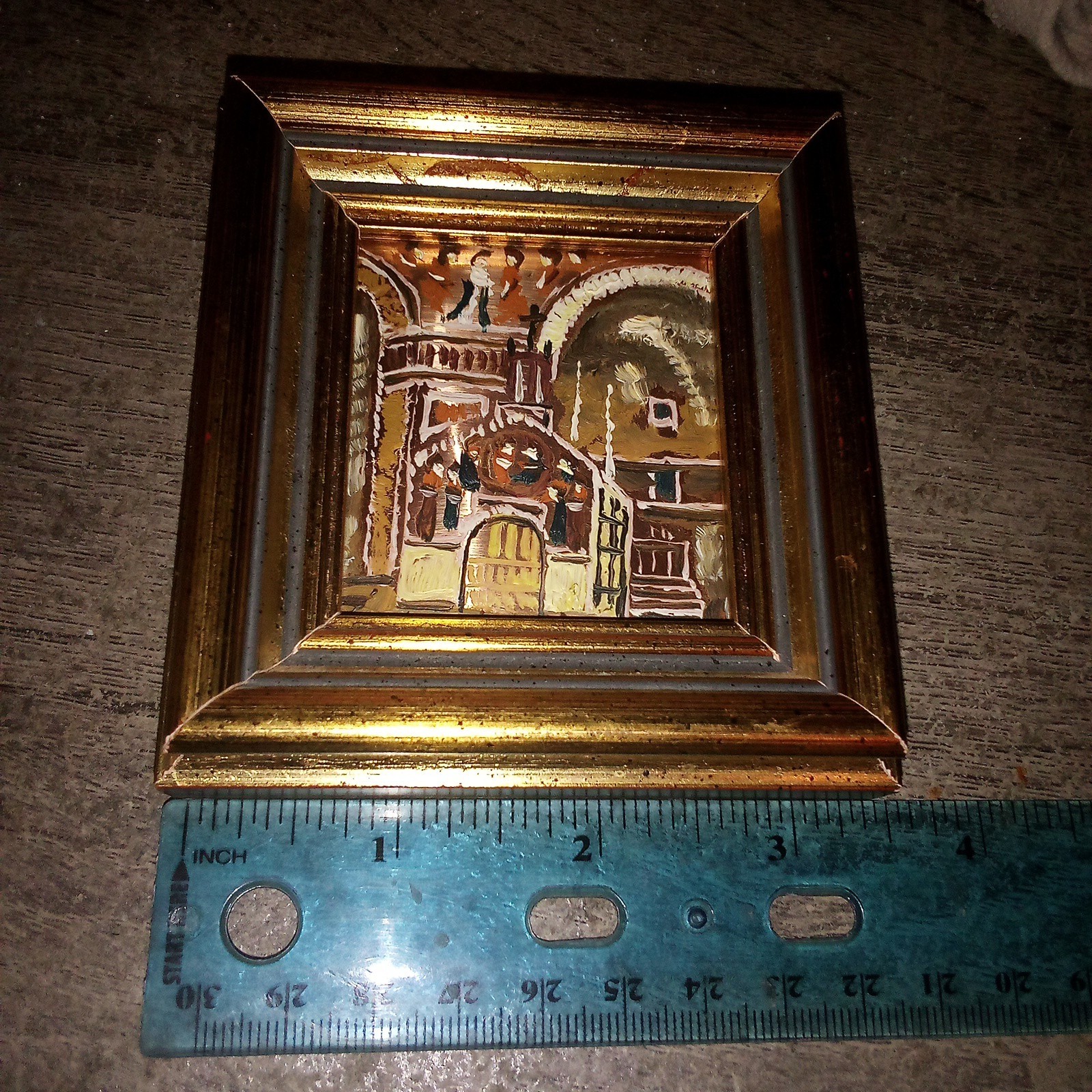 Vintage Miniature Oil On Copper Painting, Basilica Porziuncola, Made In Italy